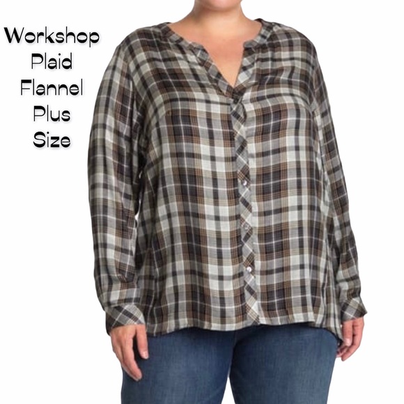 Workshop Plaid Long Sleeve Boyfriend Shirt Plus Size 1X NWT - Picture 1 of 9